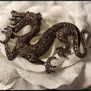 Vintage Dragon Brooch Silver with marquisites